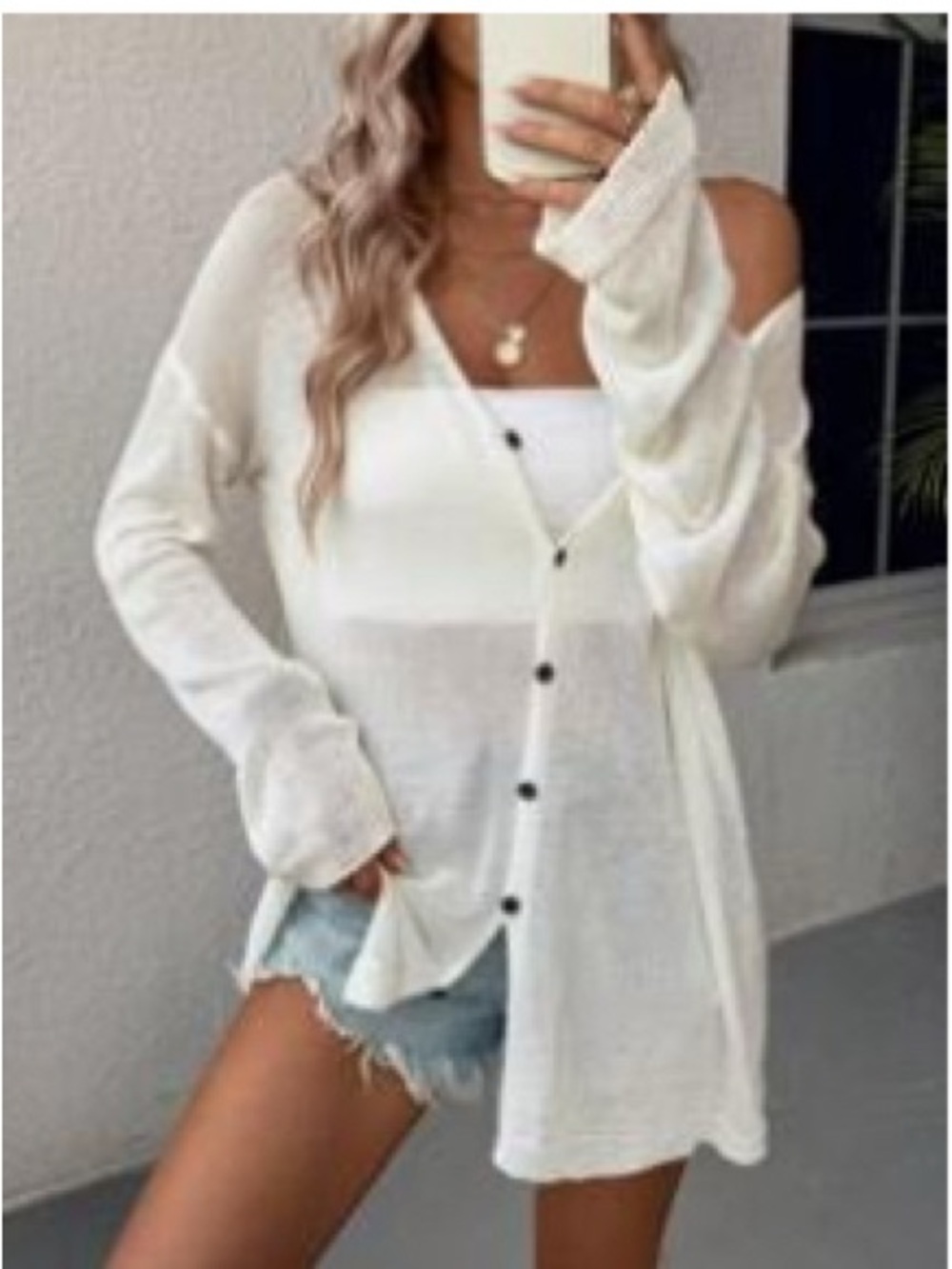 Women's Cream Button-Front Lightweight Sweater Cardigan